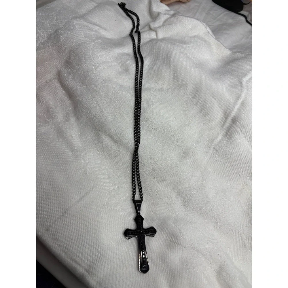 Black Stainless Steel Cross Pendant Necklace Mens Womens Religious Faith Jewelry